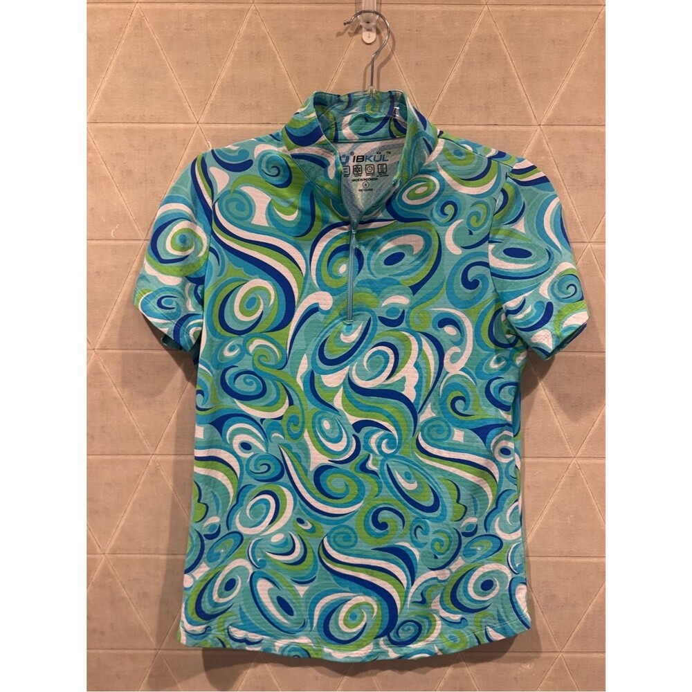 IBKUL  Polo Top S Zip Shirt Turquoise Golf Women’s